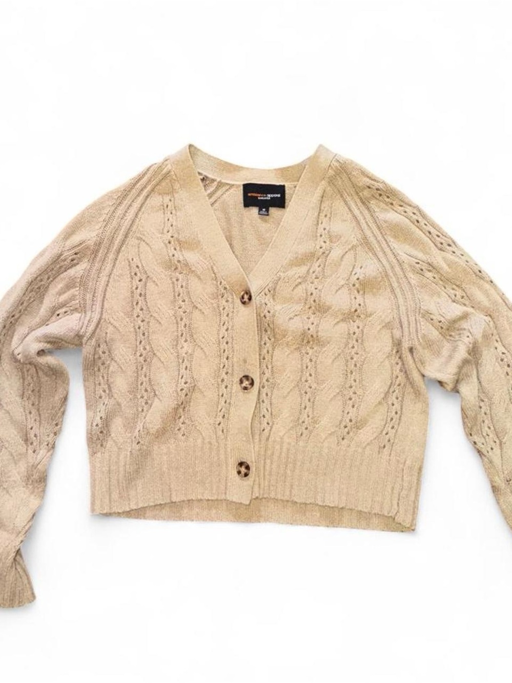 Ambiance Beige Cable-Knit Button Cardigan